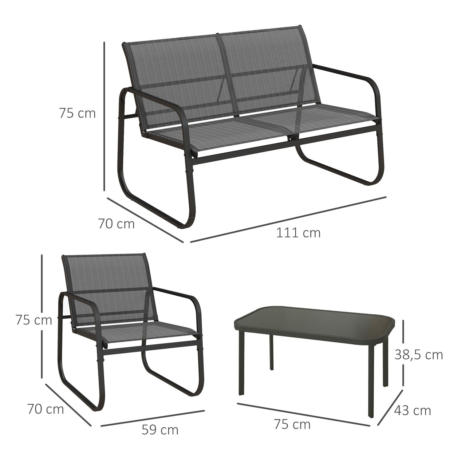 Utomhus trädgårdsmöbler set – 4 delar mesh uteplats sittplatser