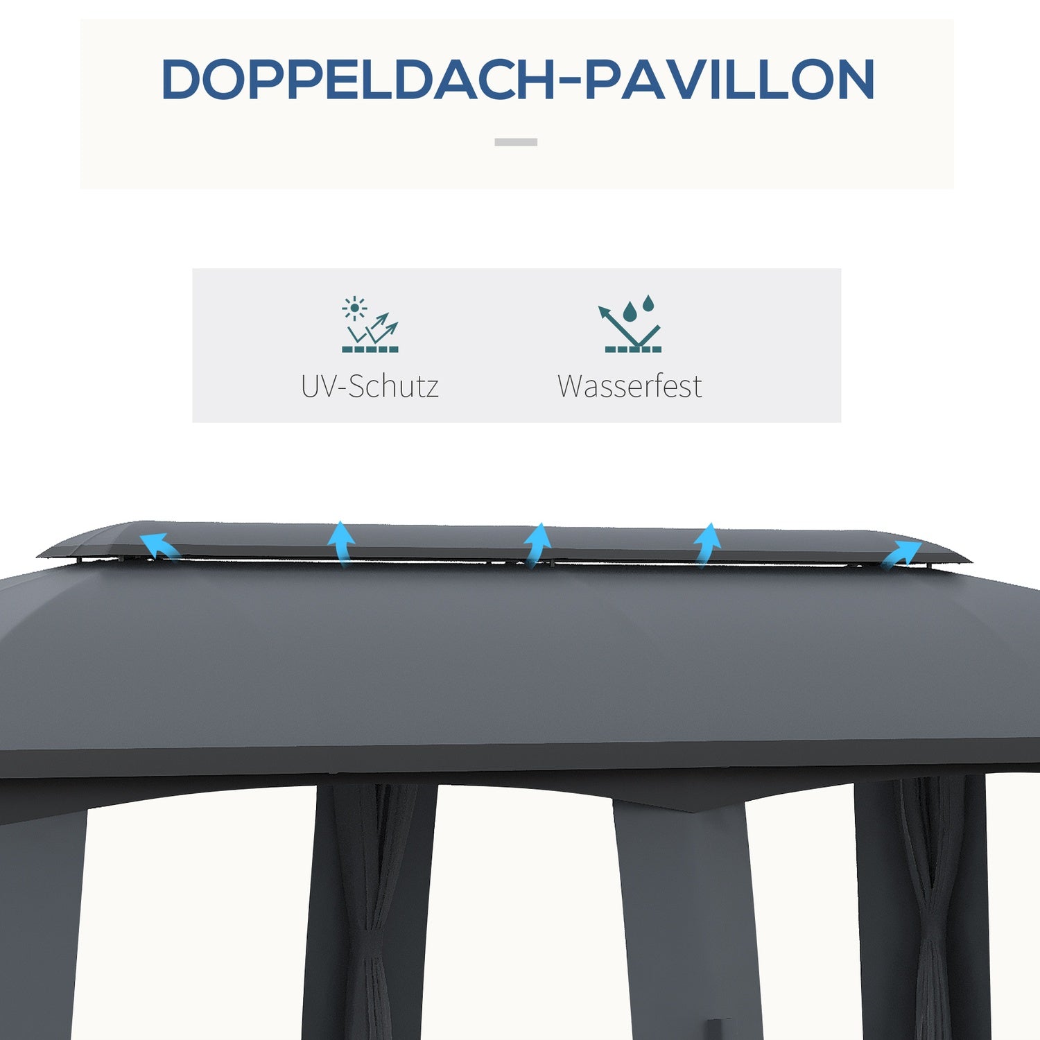 Trädgårdspaviljong 3x6m tält, dubbeltak, sidoväggar, mörkgrå