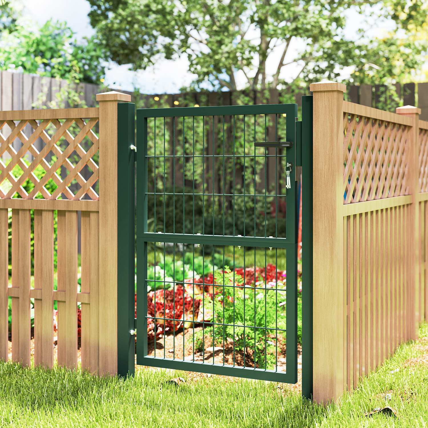 Trädgårdsport i stål med handtag & lås, 97 x 170 cm, grön