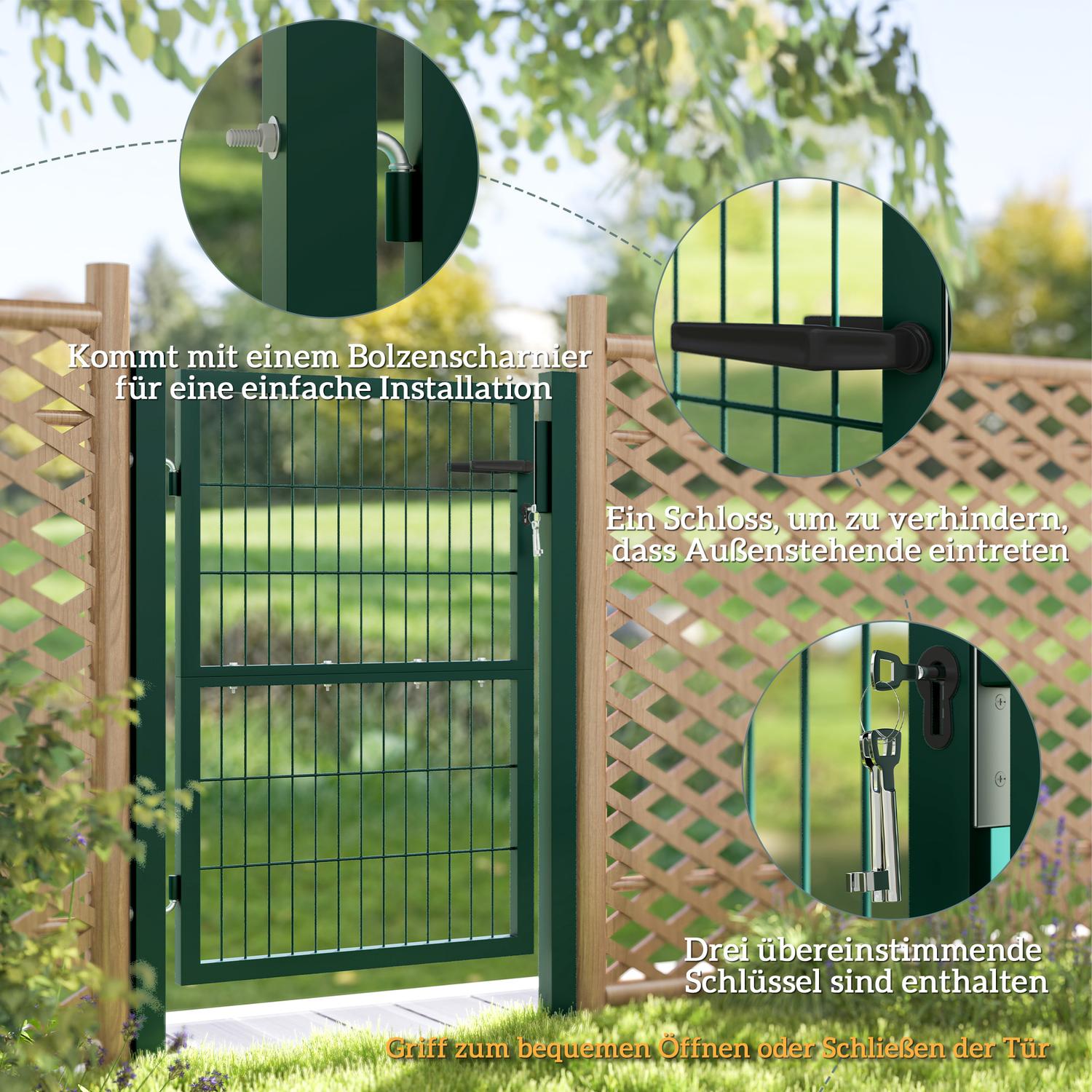 Trädgårdsport i stål med handtag & lås, 97 x 170 cm, grön