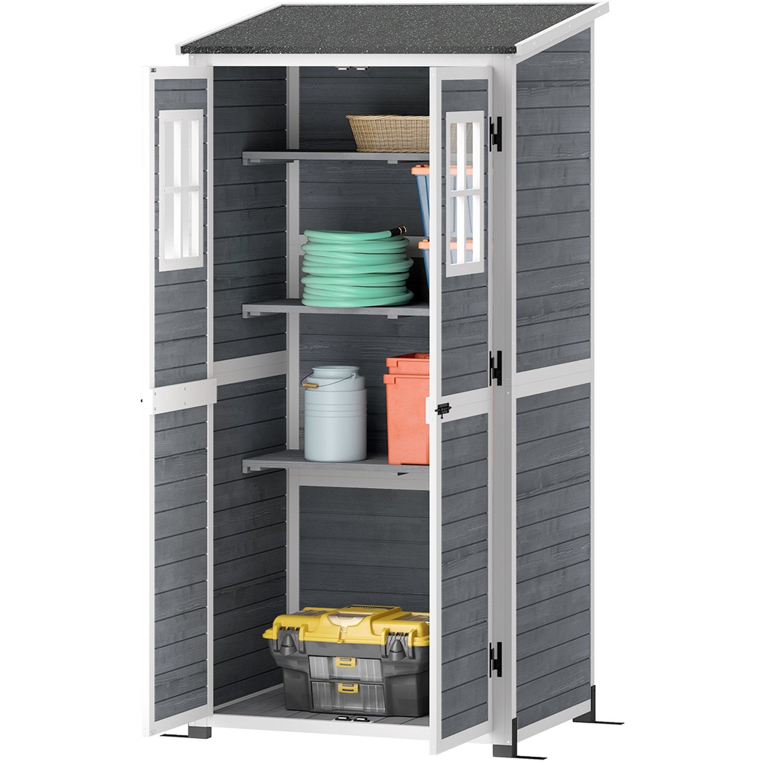 Trädgårdsredskapsskjul i trä, väderbeständig, låsbar, 91x69x192cm