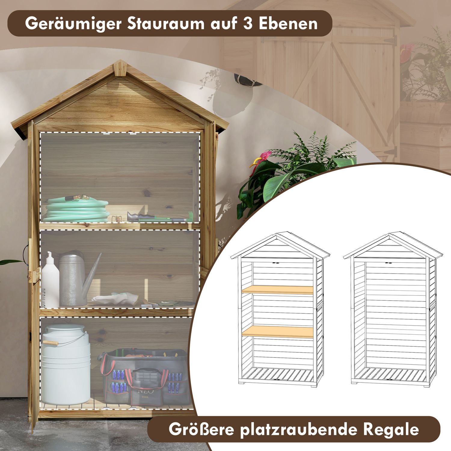 Trädgårdsskjul med lås, 0,43m², asfalttak
