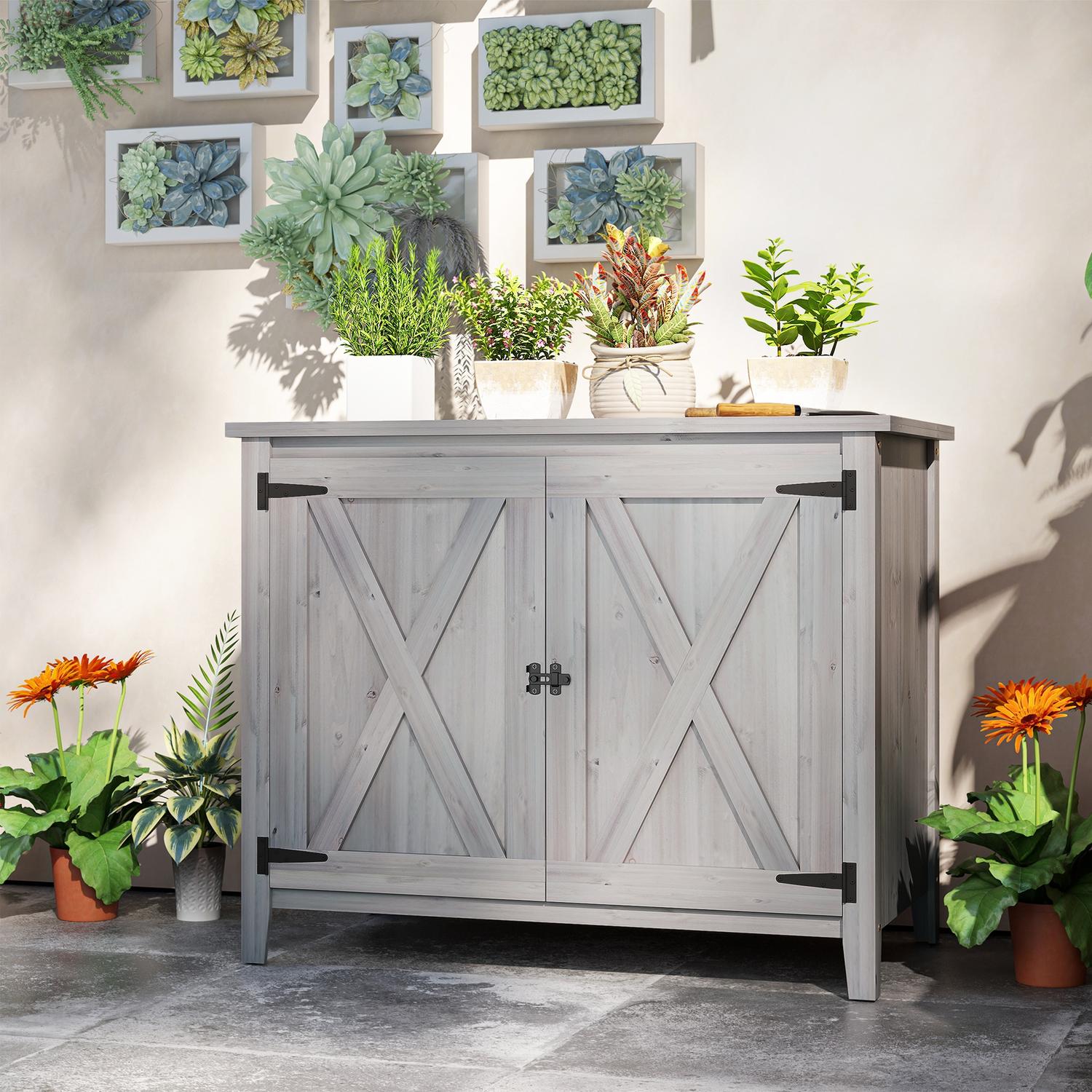 Trädgårdsredskapsskjul i trä – väderbeständig med hyllor 110x60x88,5 cm