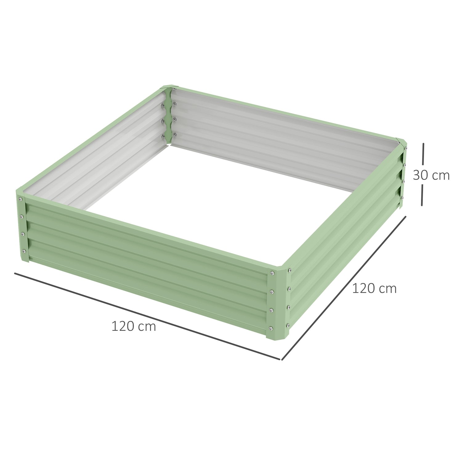 Trädgårdssäng i stål – 120x120x30 cm, grön plantering