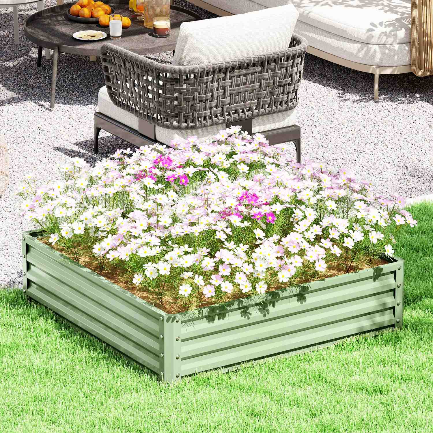 Trädgårdssäng i stål – 120x120x30 cm, grön plantering