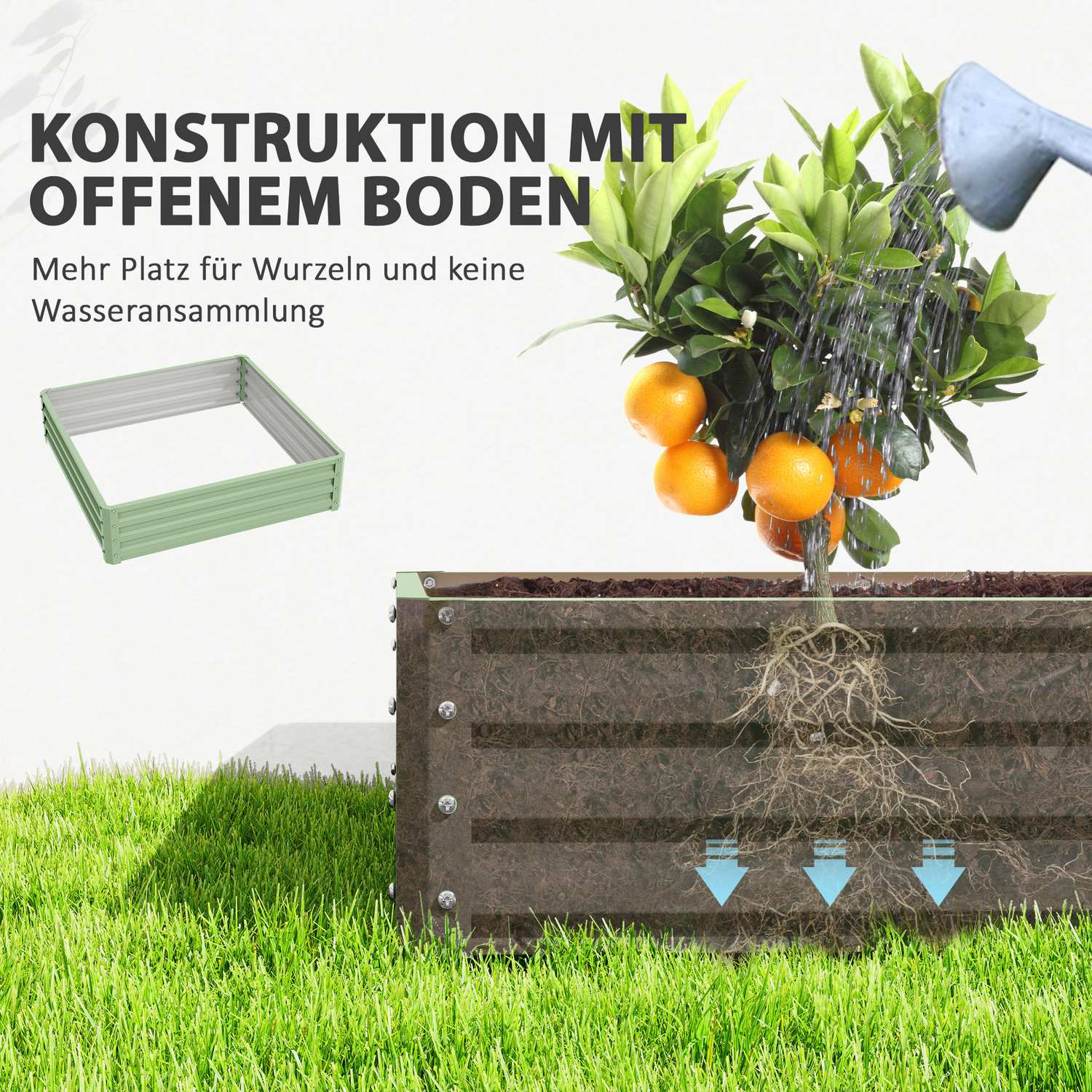 Trädgårdssäng i stål – 120x120x30 cm, grön plantering