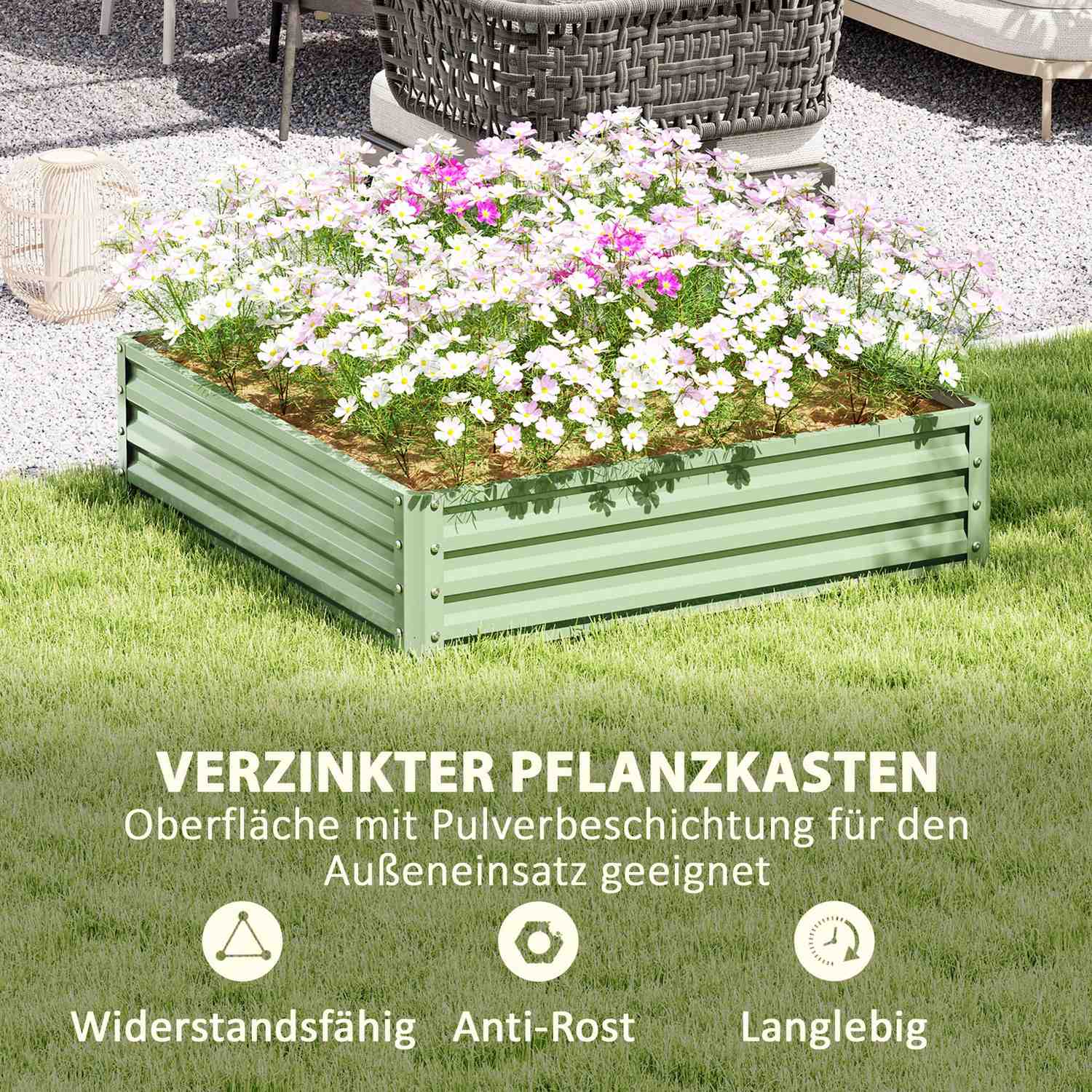 Trädgårdssäng i stål – 120x120x30 cm, grön plantering