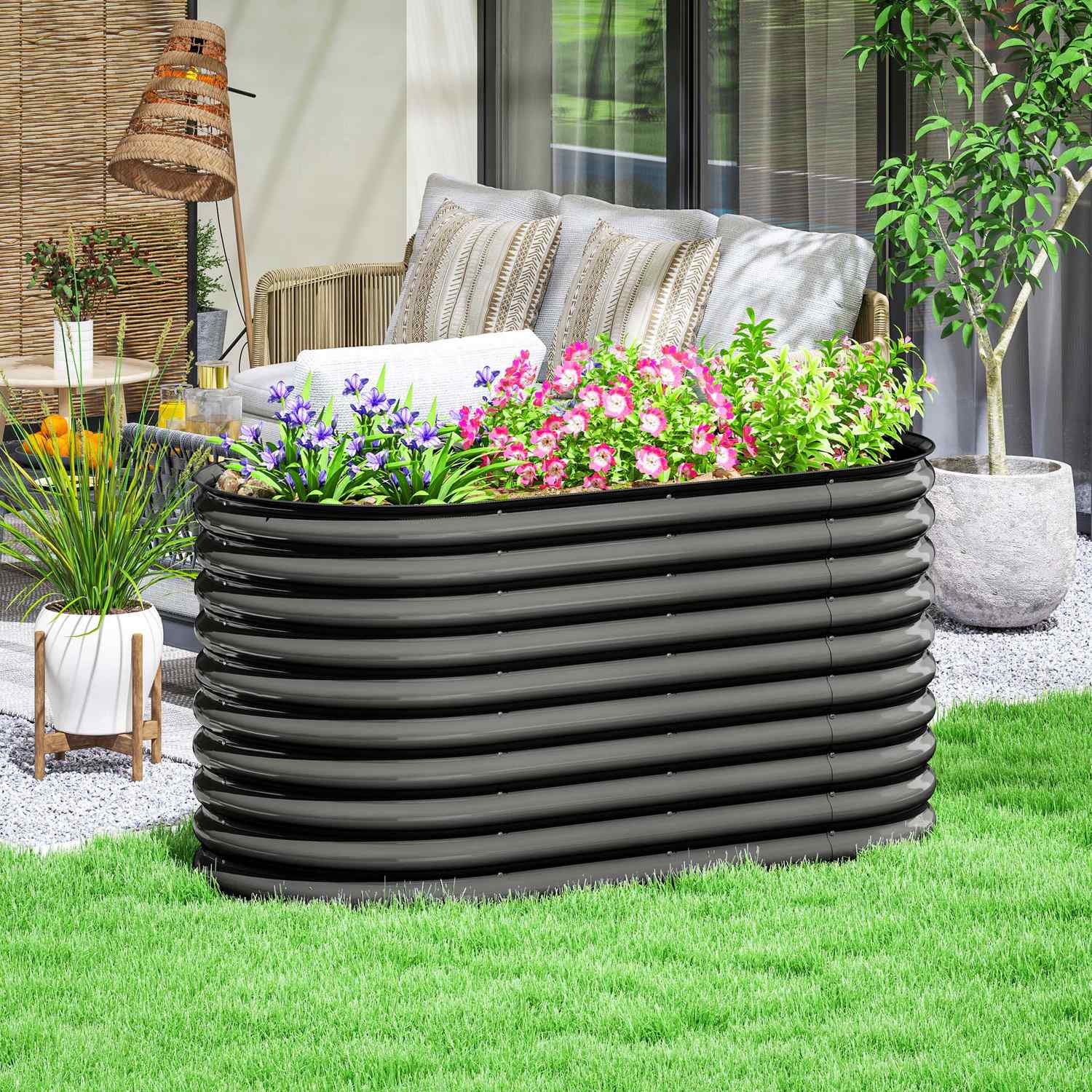 Trädgårdssäng i stål – 160x80x80 cm, stapelbar plantering