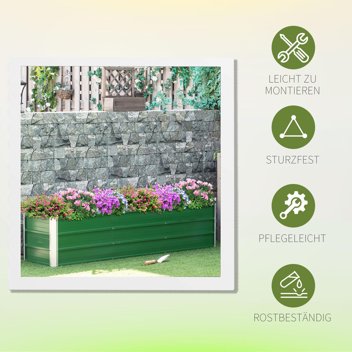 Trädgårdssäng i stål 183x47x40cm – Grön planteringslåda