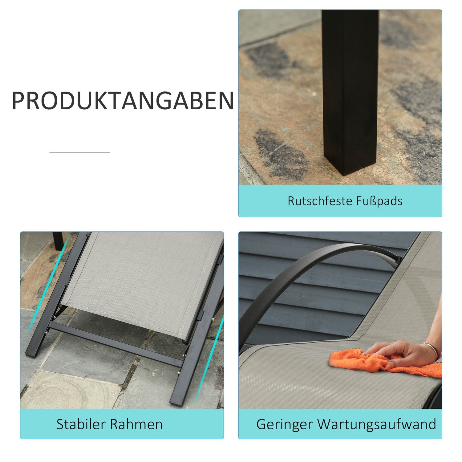 Trädgårdsstol i metallnät – 2 solstolar, 1 bord, grå