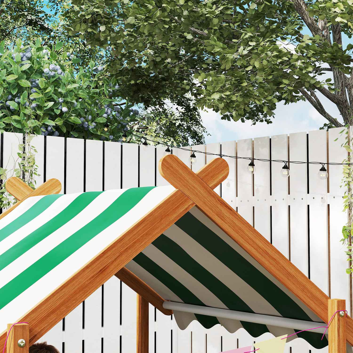 Träsandlåda med sits och tak, 124x116x146 cm för barn