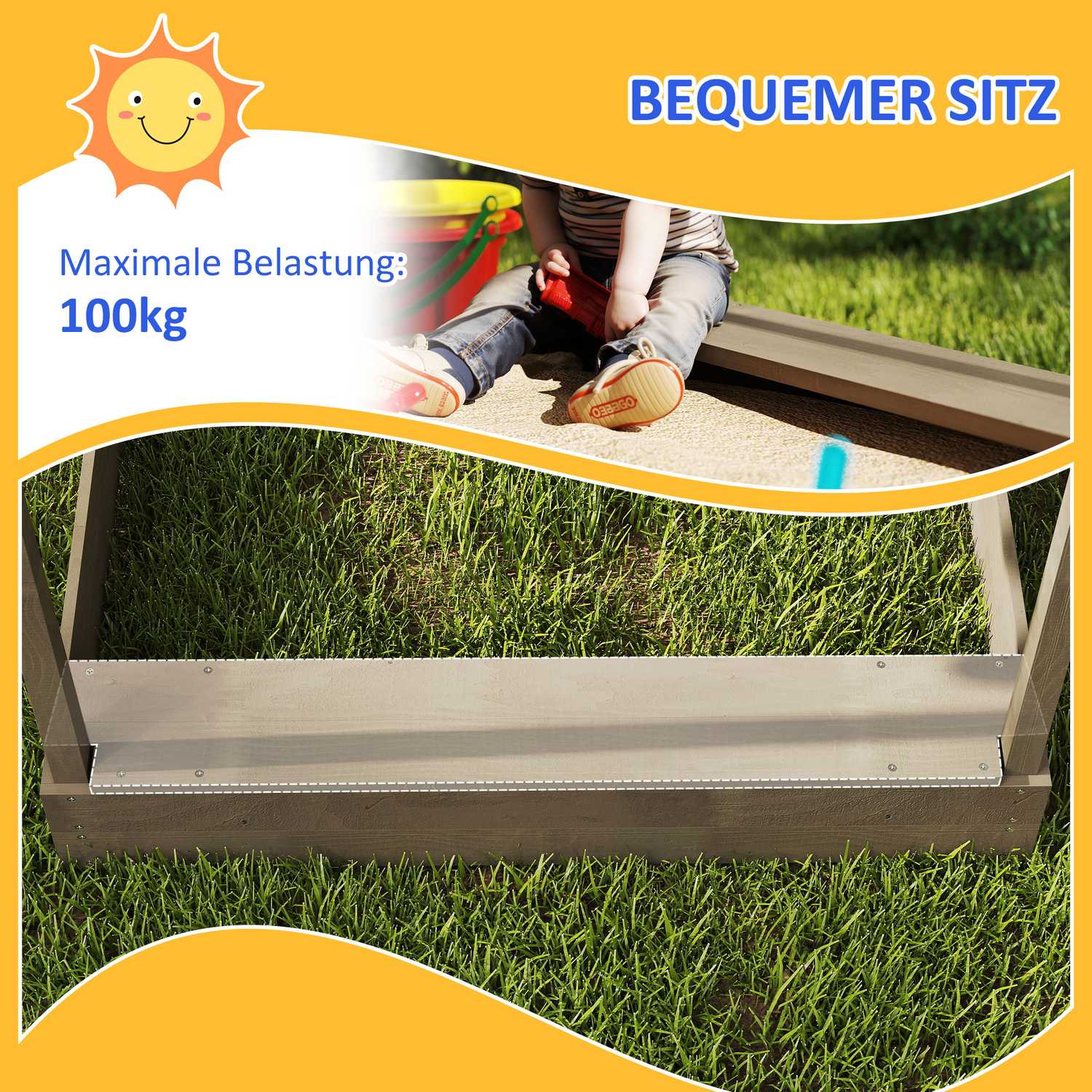 Träsandlåda med tak & sits, 124x116x146 cm, Grå