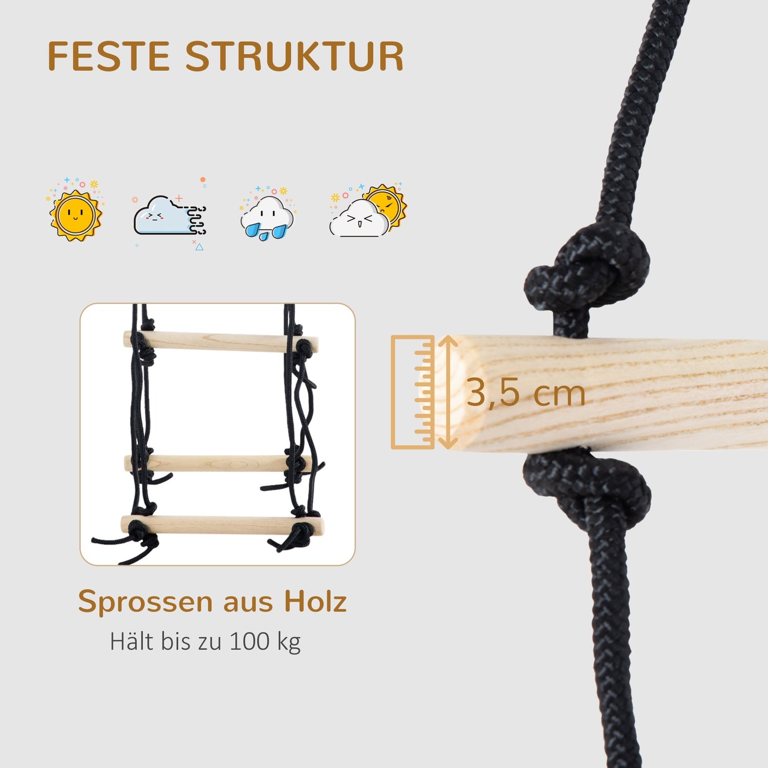 Trästegebro för barn, 1,65 m, kapacitet 100 kg
