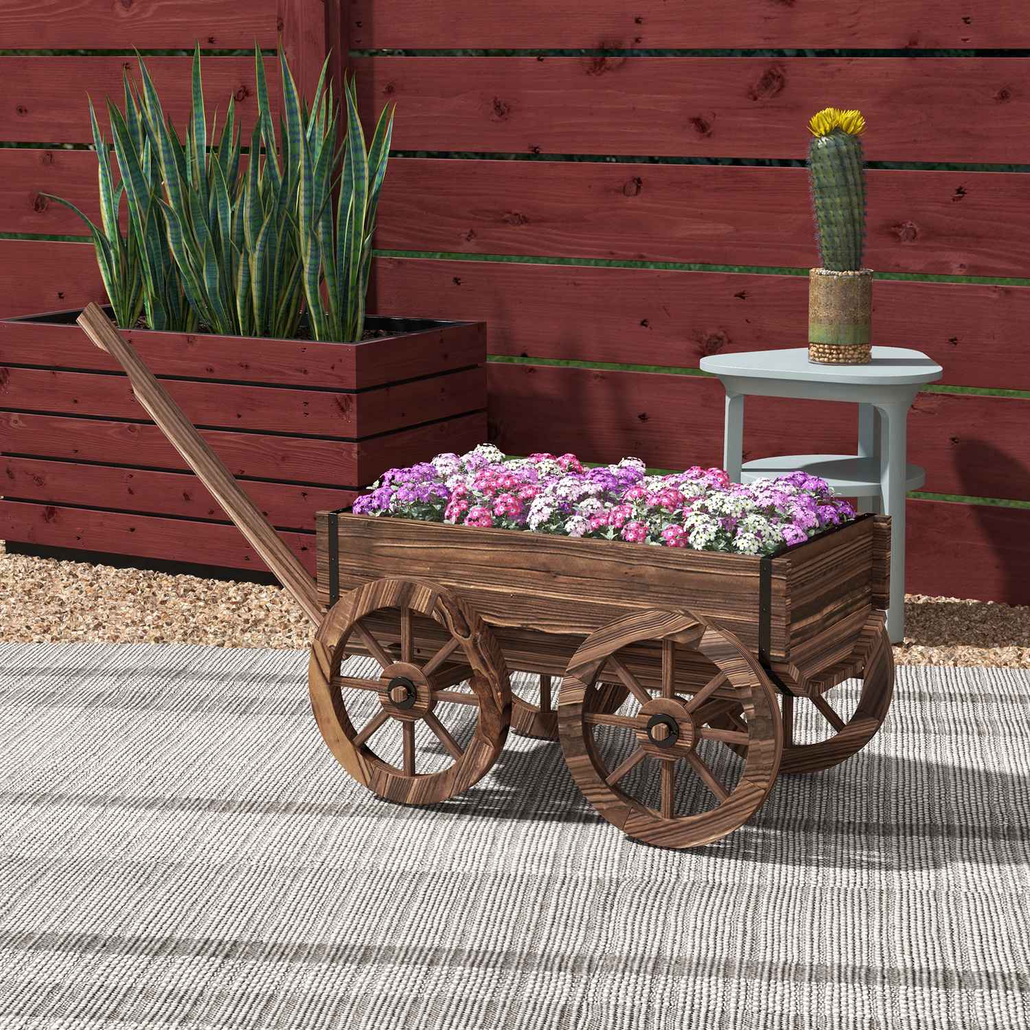Trävagn Blomlåda, Trädgårdskruka, 30 Kg Kapacitet