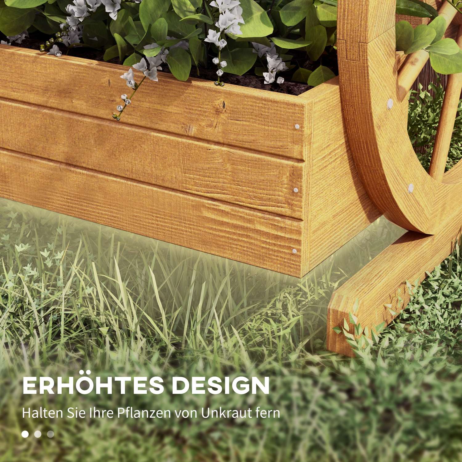 Trävagnshjul Blomlåda, 3 våningar, vattenavvisande