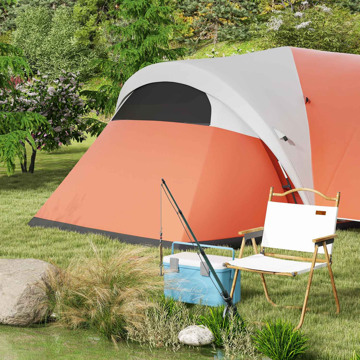 Campingtunneltält, vattenavvisande, passar 6 personer, orange