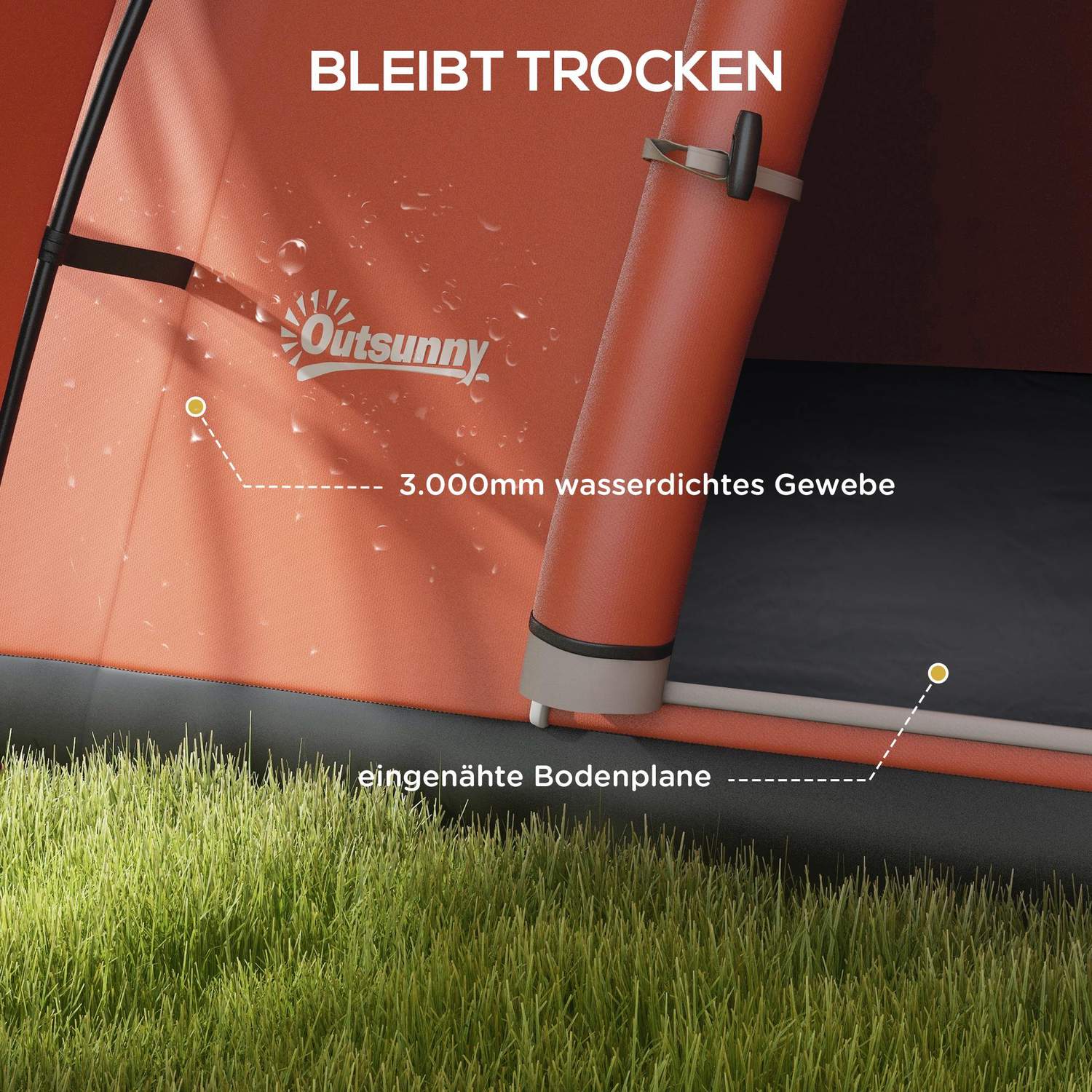 Campingtunneltält, vattenavvisande, passar 6 personer, orange