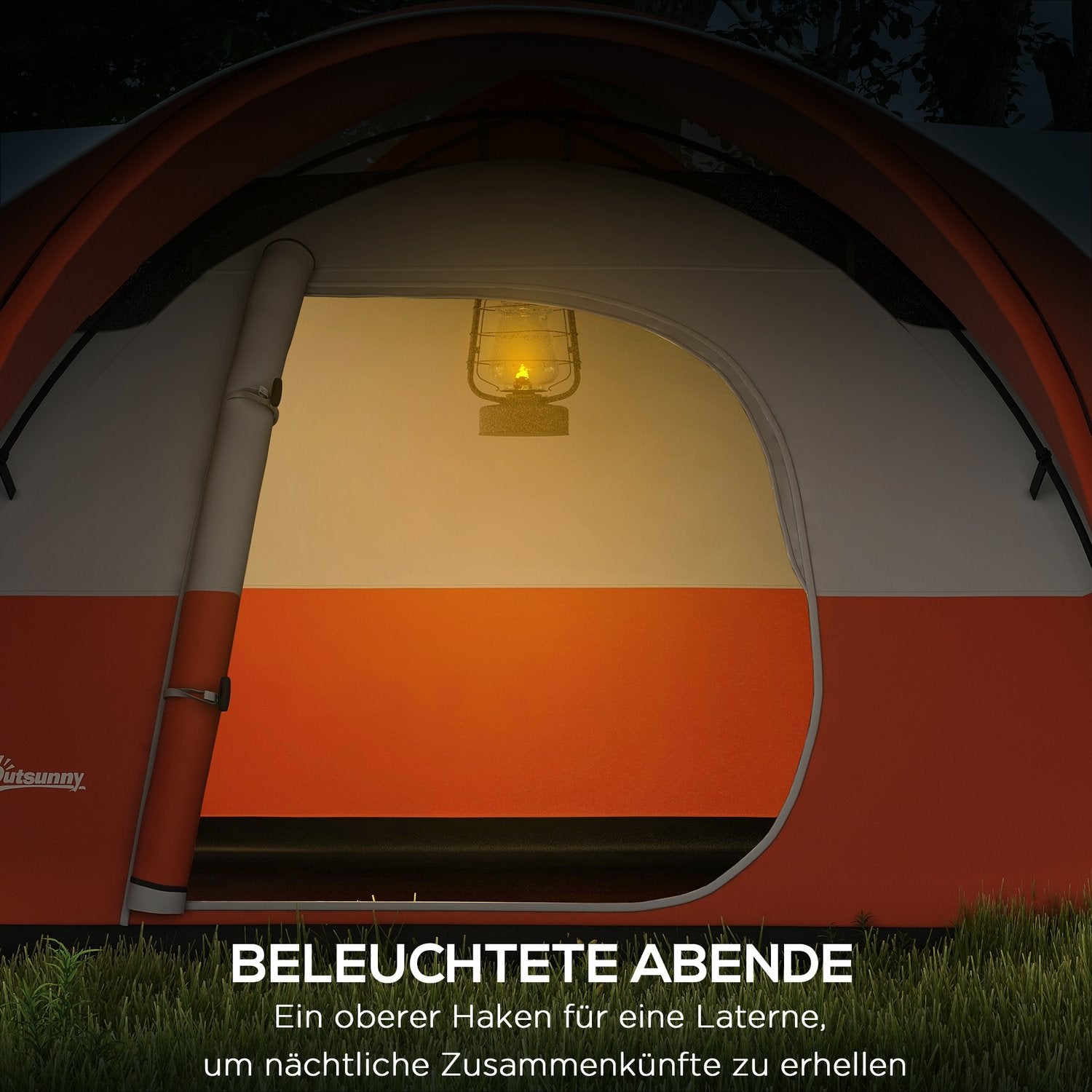 Campingtunneltält, vattenavvisande, passar 6 personer, orange