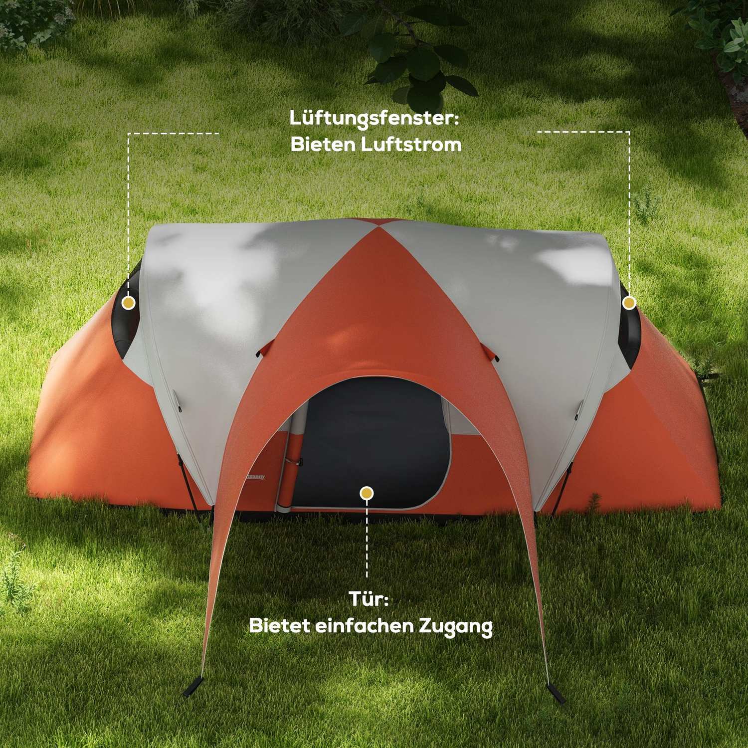 Campingtunneltält, vattenavvisande, passar 6 personer, orange
