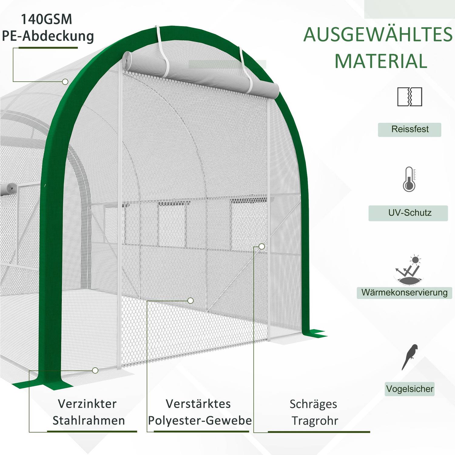 Tunnelväxthus i galvaniserat stål, 3,58 x 2,1 m, med rulldörr