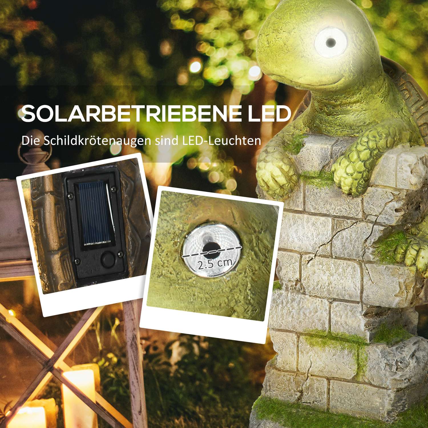 Sköldpaddsträdgårdsskulptur med LED-solljus, 14,5""