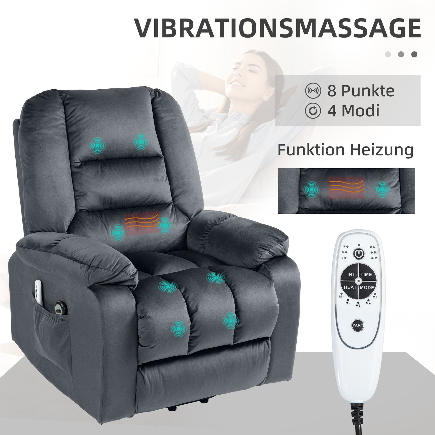 Elektrisk vilstol med massage, värme och fotstöd
