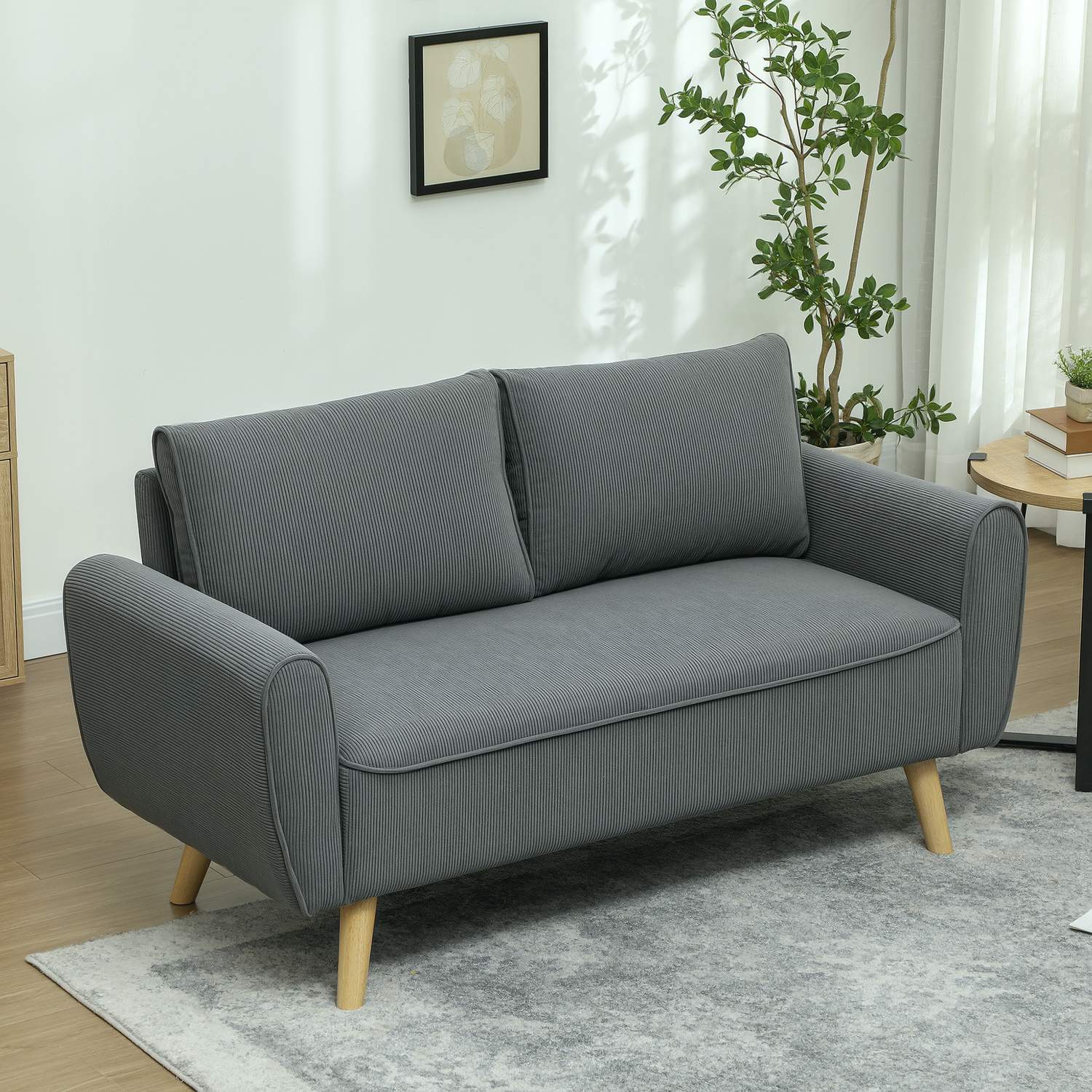 Tvåsits manchestersoffa, extra djup och dämpad, mörkgrå