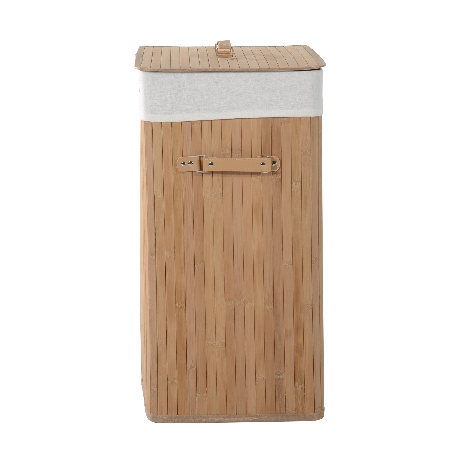 Tvättkorg med lock, bambu ram, 100L kapacitet