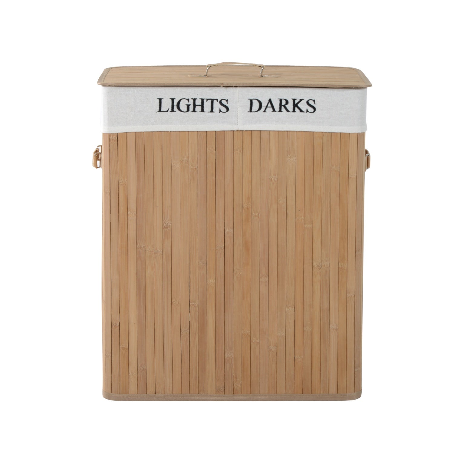Tvättkorg med lock, bambu ram, 100L kapacitet