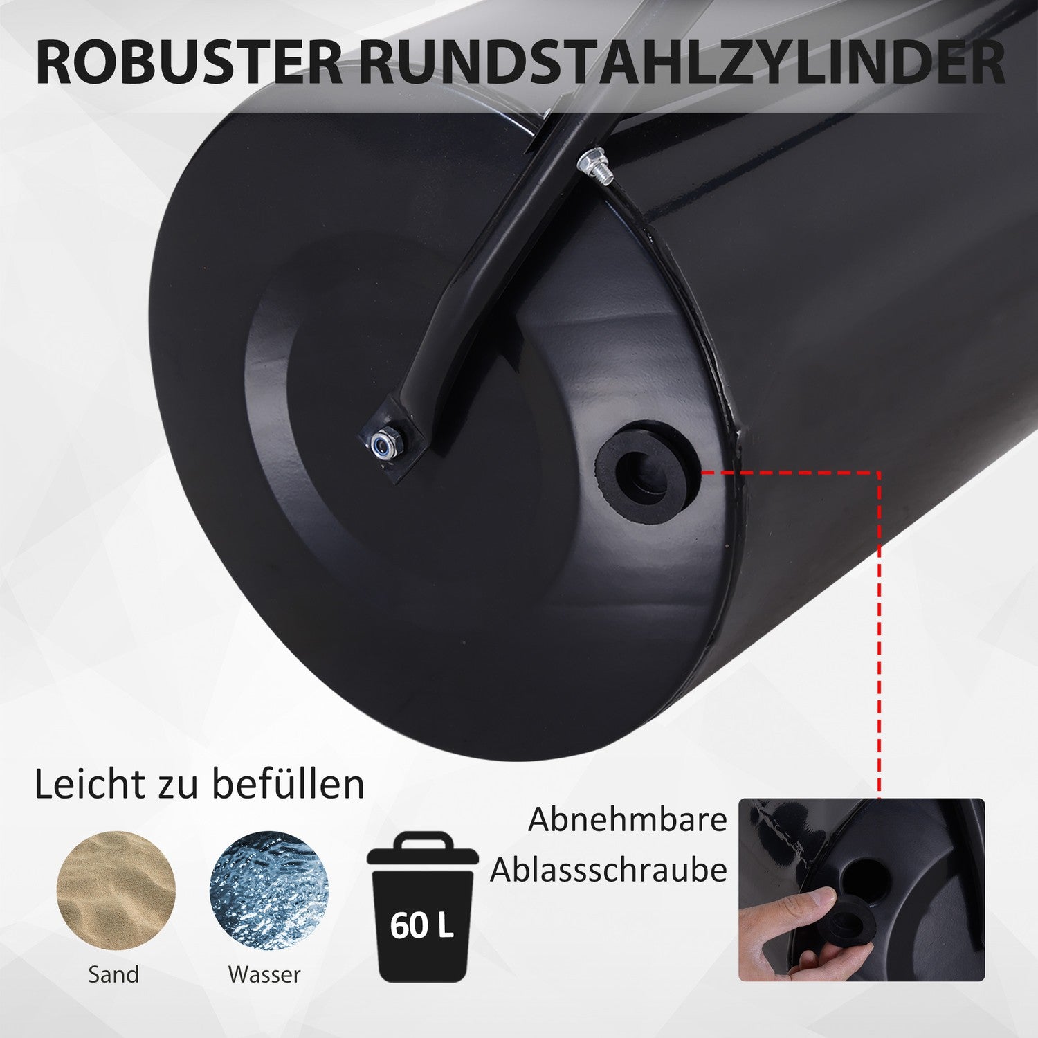 Gräsrulle 40cm, fyllbar metall – vatten/sand, svart