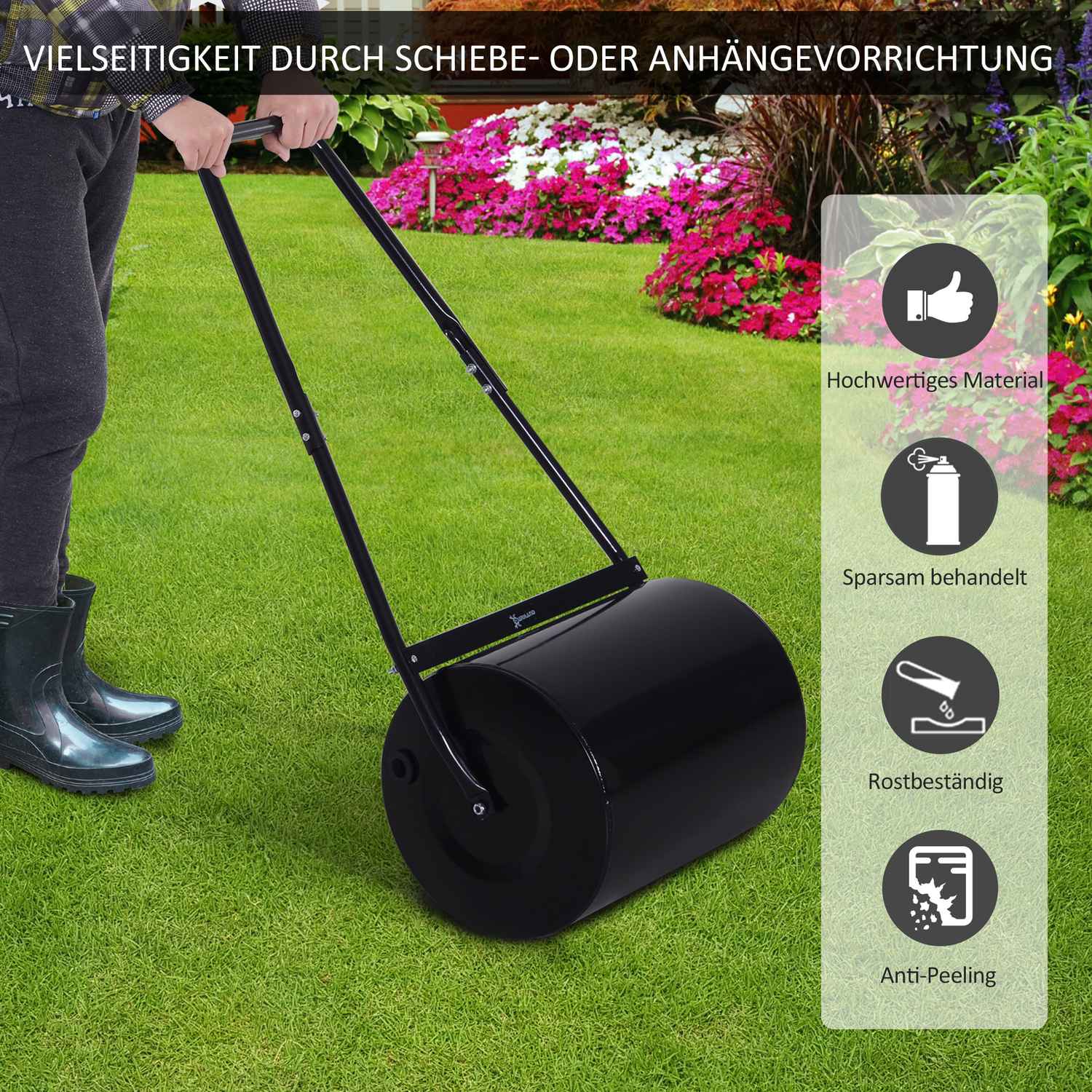 Gräsrulle 40cm, fyllbar metall – vatten/sand, svart