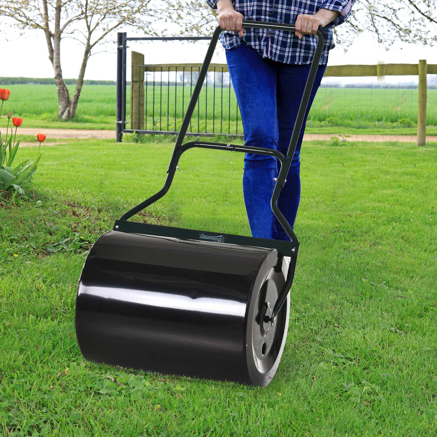 Gräsrulle 40cm, fyllbar metall – vatten/sand, svart