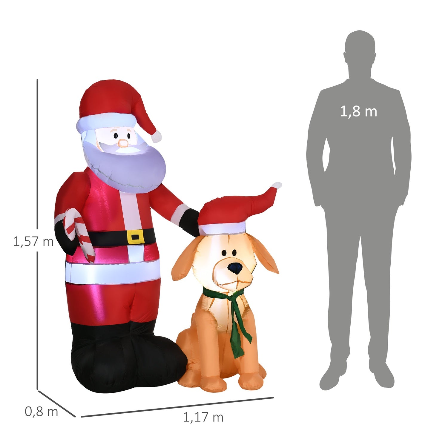 Uppblåsbar 157Cm tomte med hund, LED-lampor, vattentät