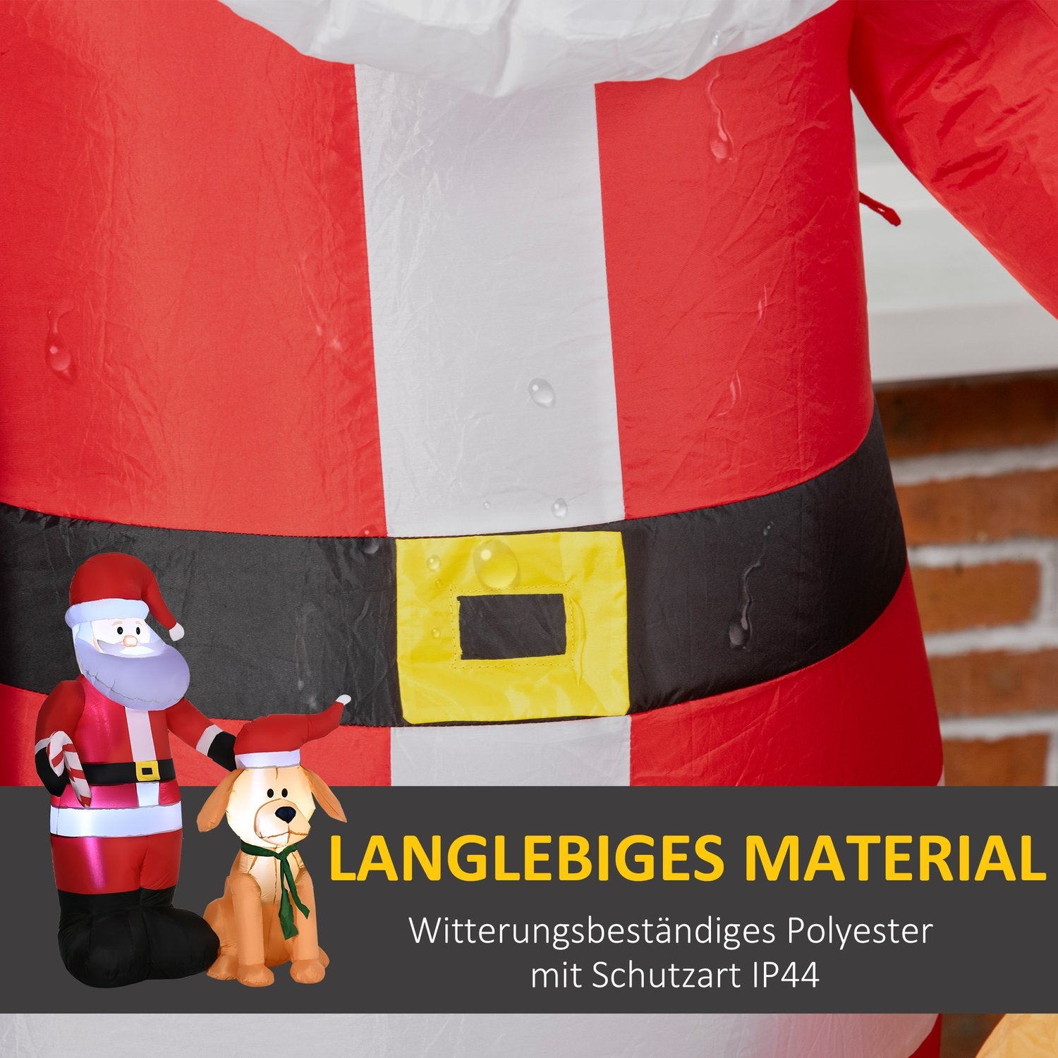Uppblåsbar 157Cm tomte med hund, LED-lampor, vattentät