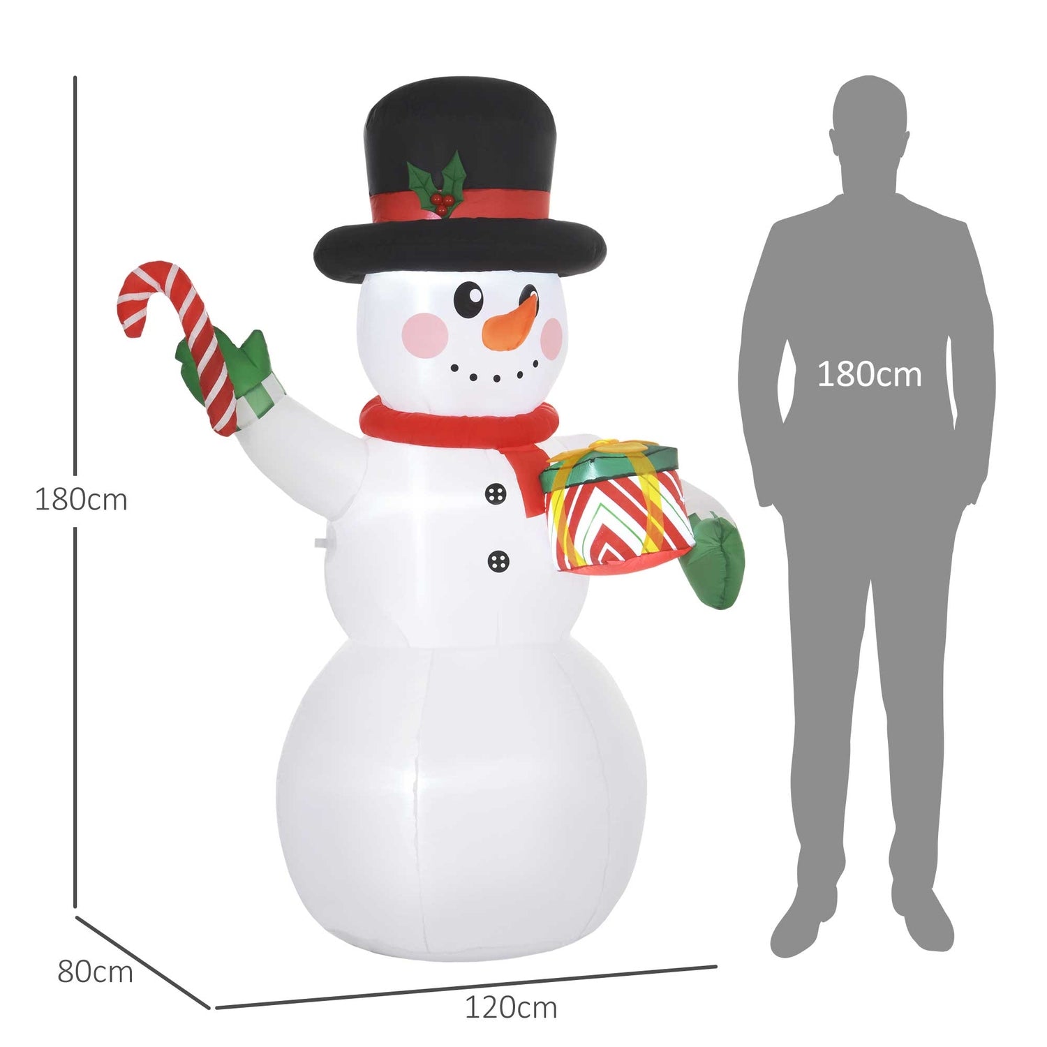 Uppblåsbar 1,8 m snögubbe med LED-lampor för inomhus/utomhus