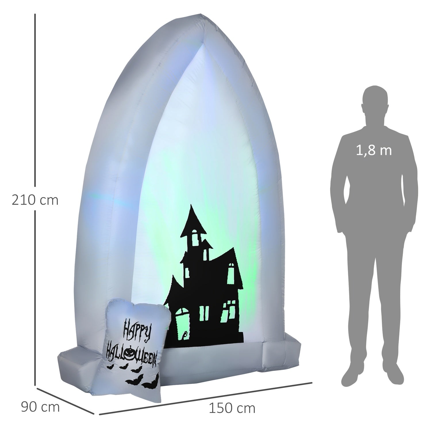 Uppblåsbar 210 cm Halloween gravsten med LED-ljus