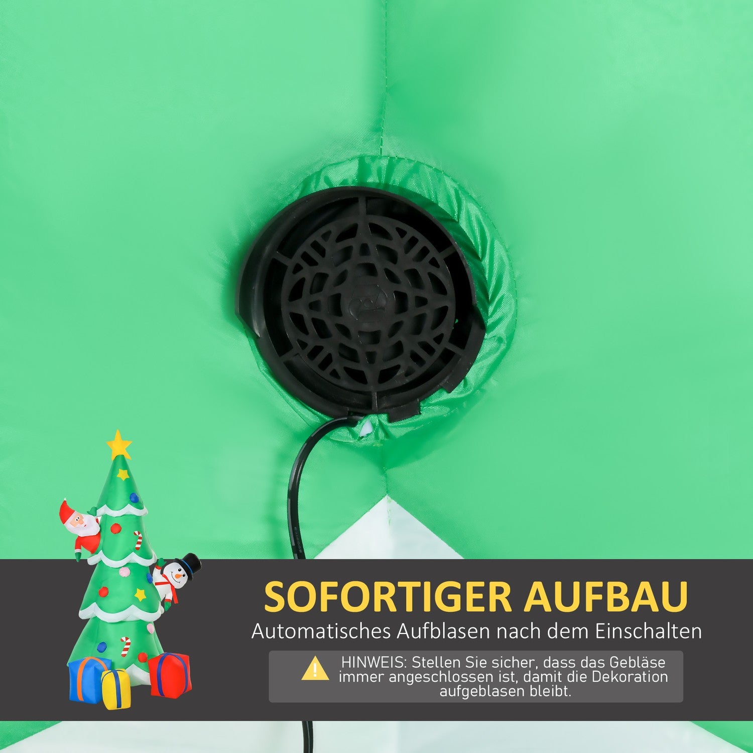 Uppblåsbar 210cm julgran med LED-tomte och snögubbe