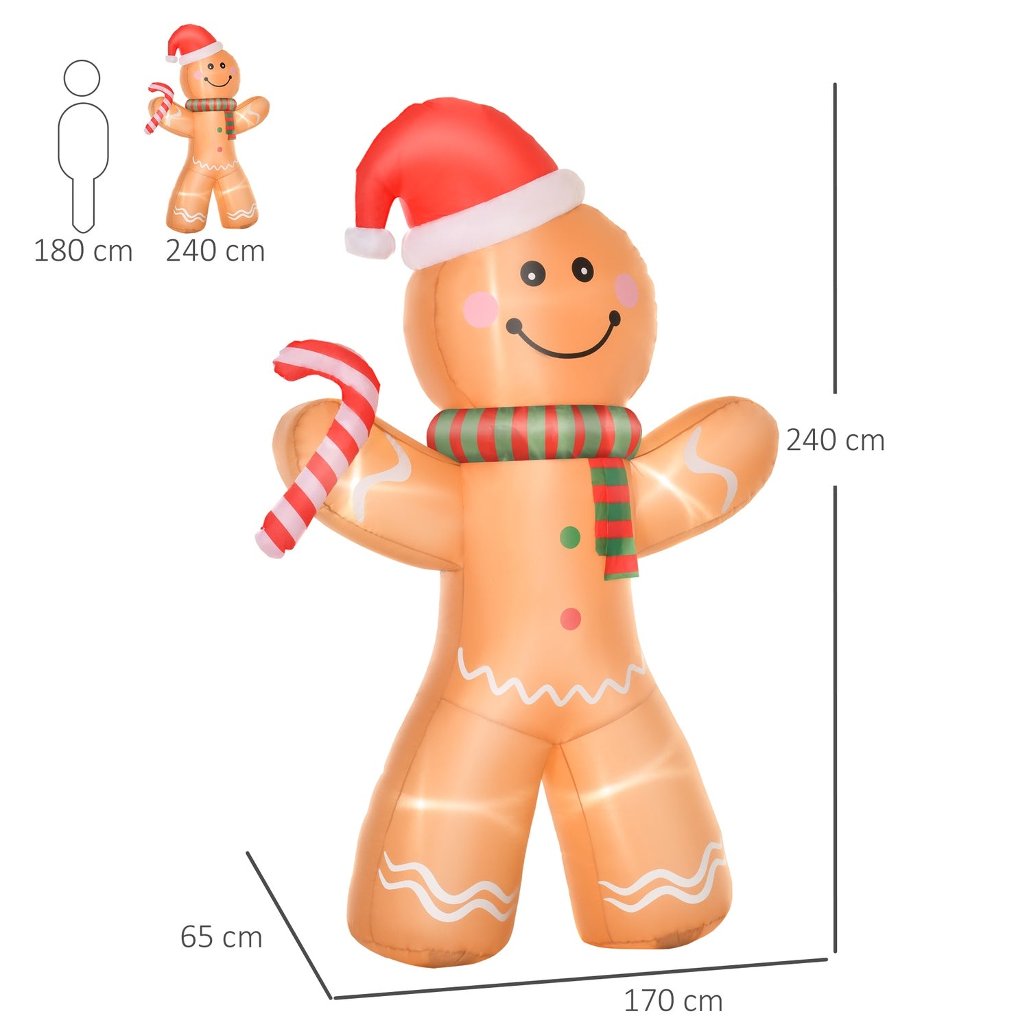 Uppblåsbar pepparkaksman med lampor, 2,4M väderbeständig