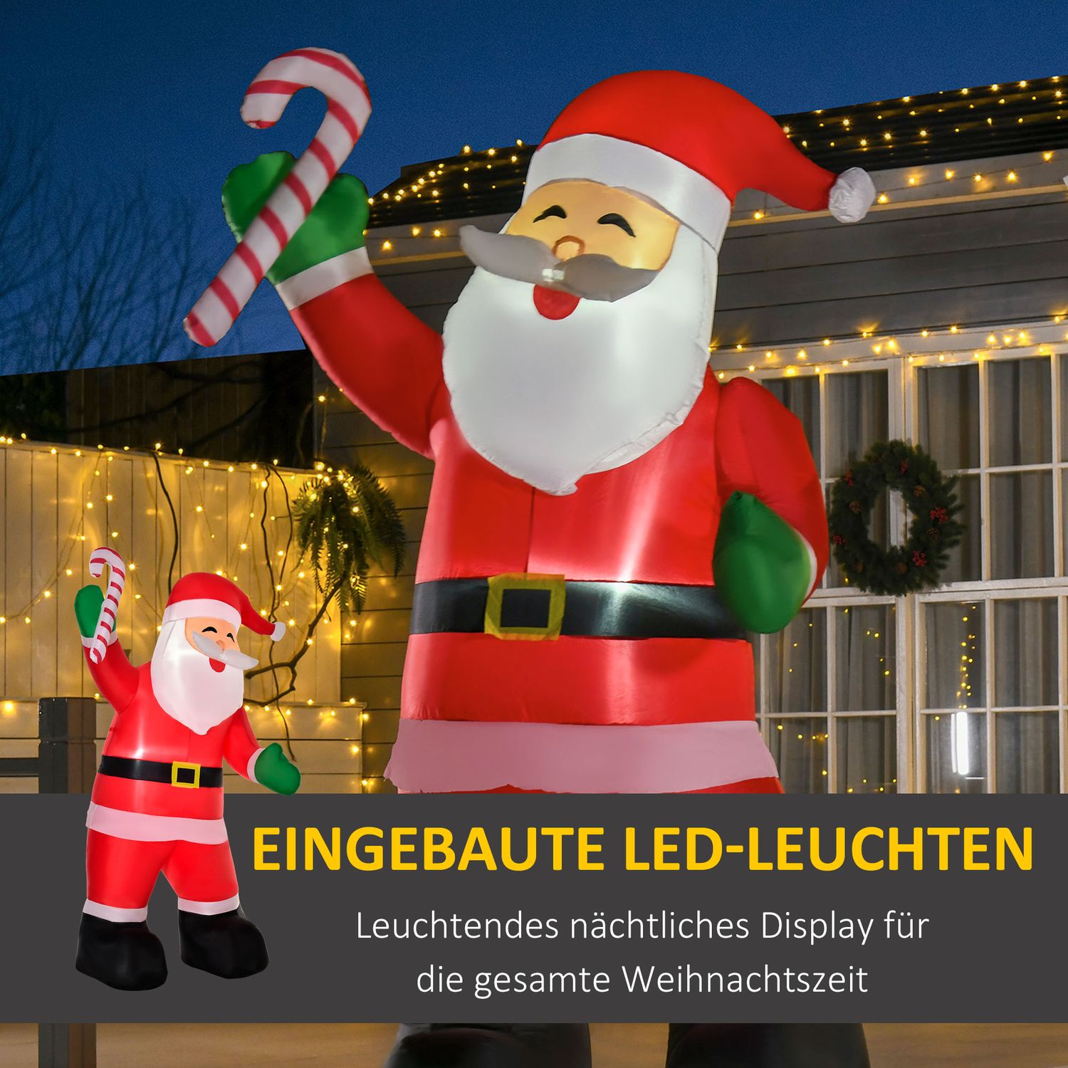 Uppblåsbar Jultomte Med Candy Cane LED, 250cm