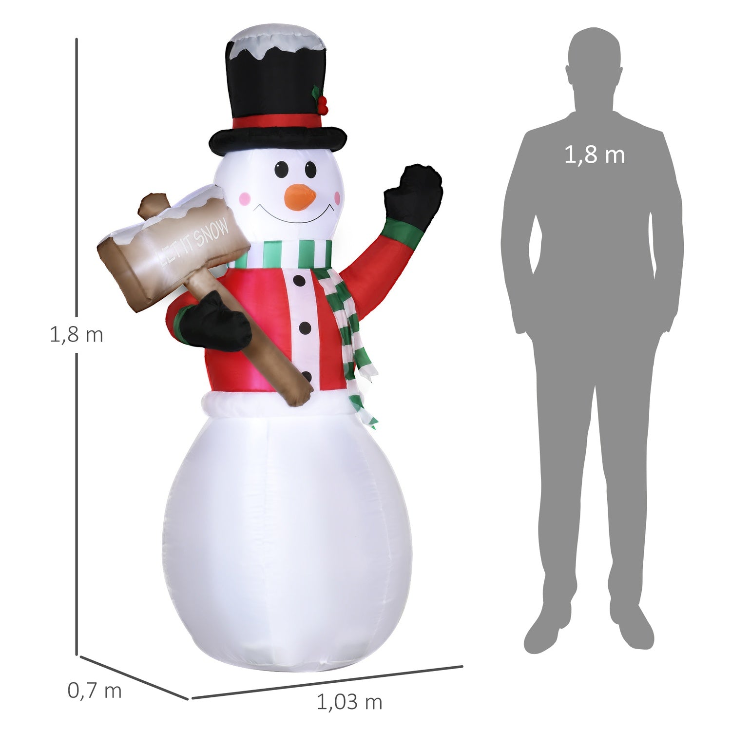 Uppblåsbar snögubbe med LED-ljus (180 cm) – Vattentät juldekor
