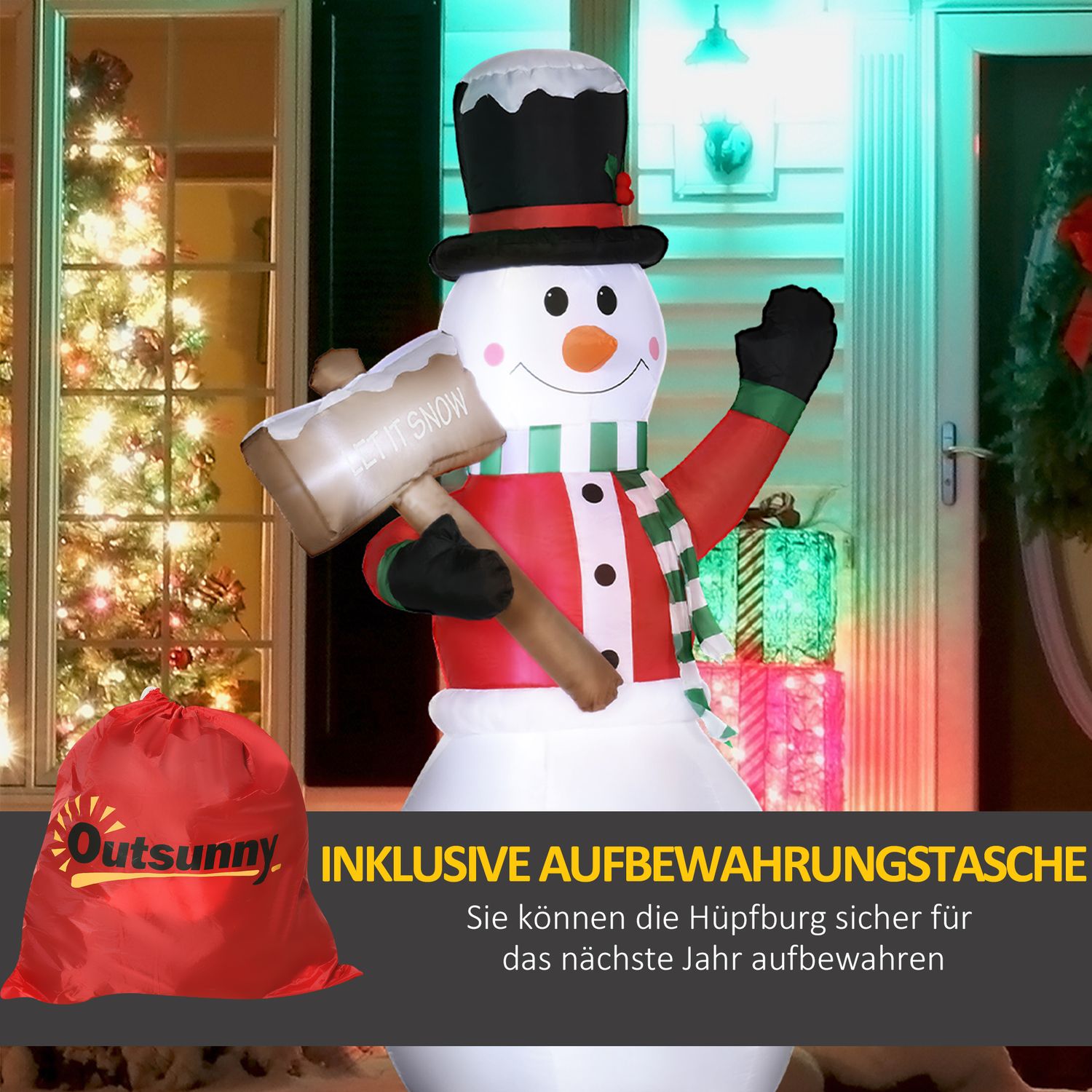 Uppblåsbar snögubbe med LED-ljus (180 cm) – Vattentät juldekor
