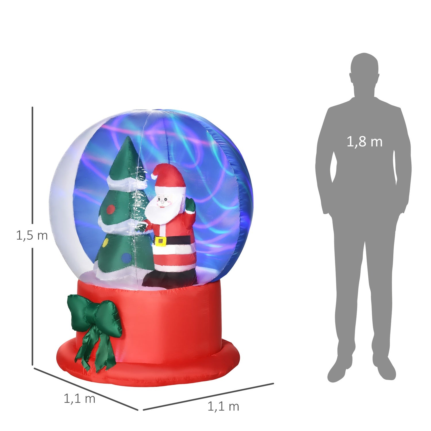 Uppblåsbar juldekoration, 150 cm, tomte & träd, LED 정립
