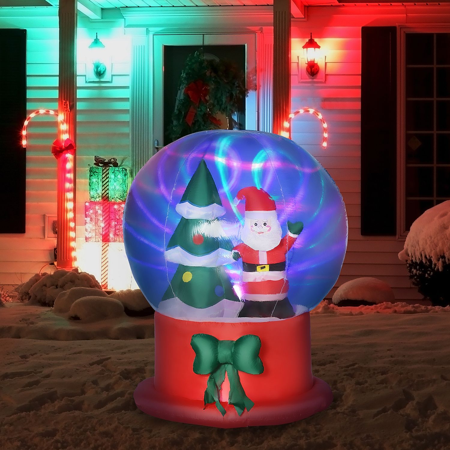 Uppblåsbar juldekoration, 150 cm, tomte & träd, LED 정립