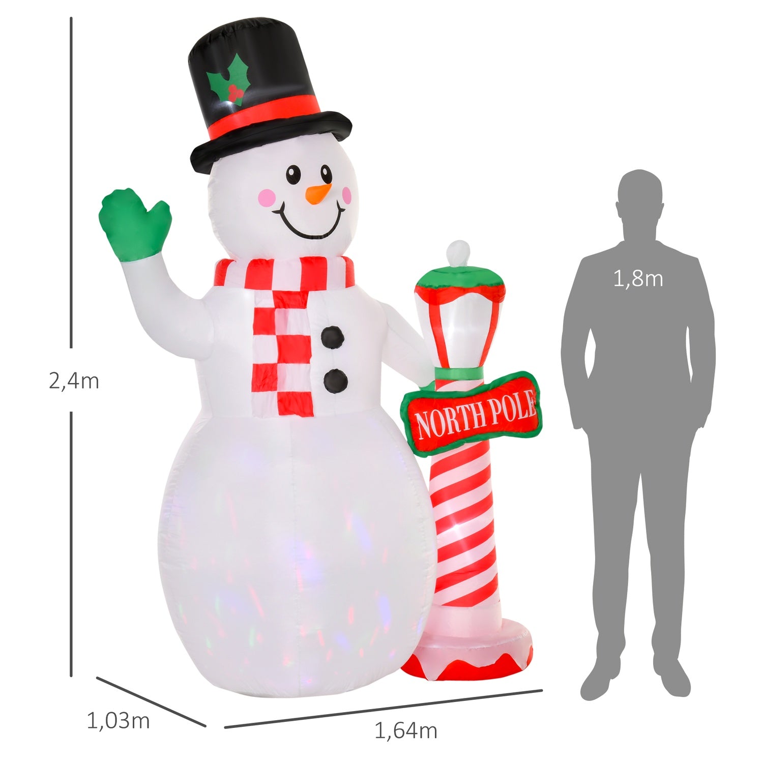 Uppblåsbar 2,4m LED Snowman Juldekoration, inomhus/utomhus