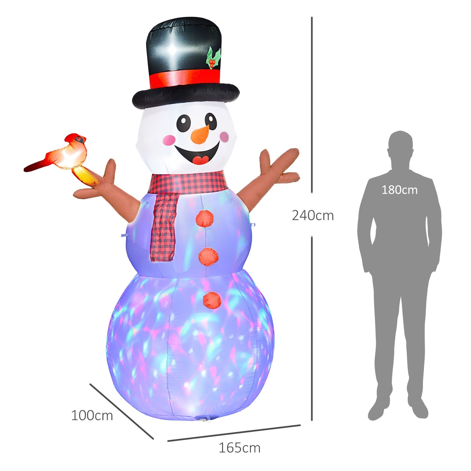 Uppblåsbar 2,4 m LED-snögubbe-dekoration för inomhus/utomhus