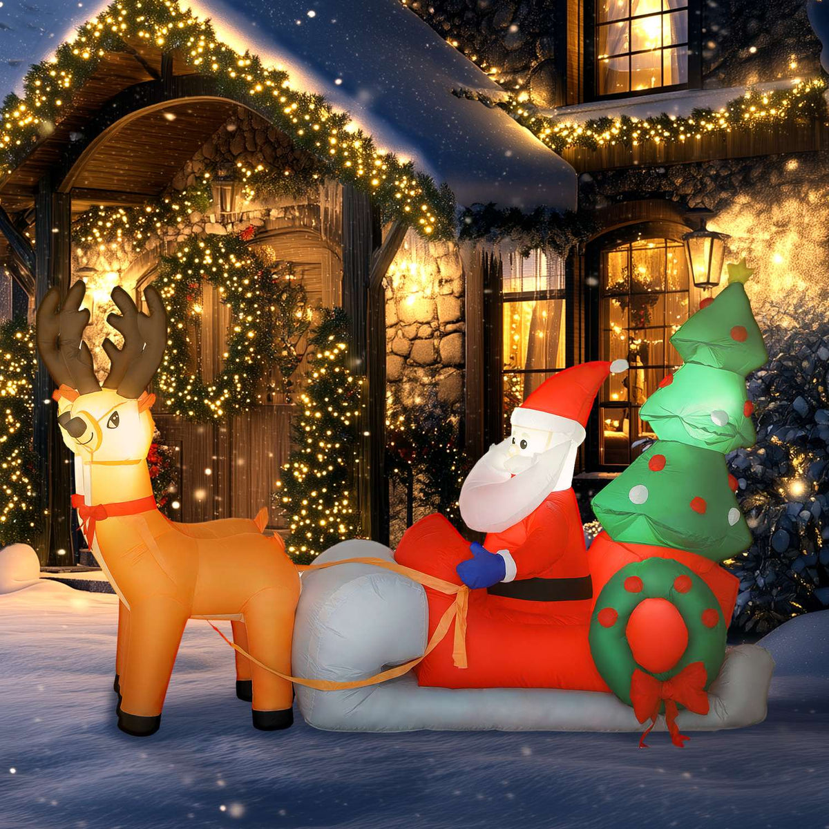 Opblaasbare kerstslee met LED-verlichting, polyester