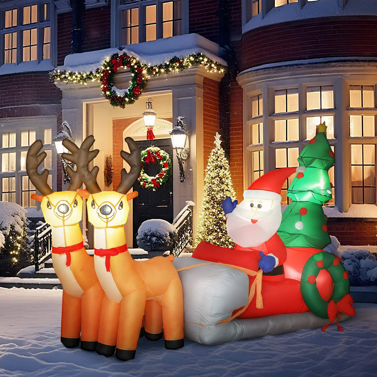 Opblaasbare kerstslee met LED-verlichting, polyester