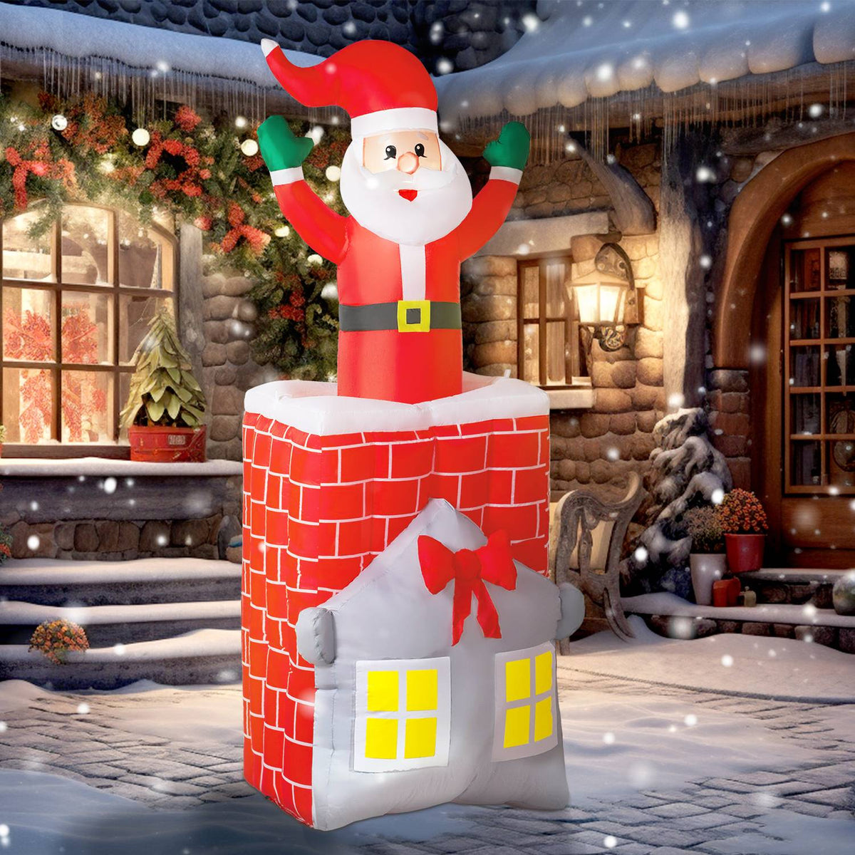 Opblaasbare kerstman in schoorsteen met LED's en ventilator