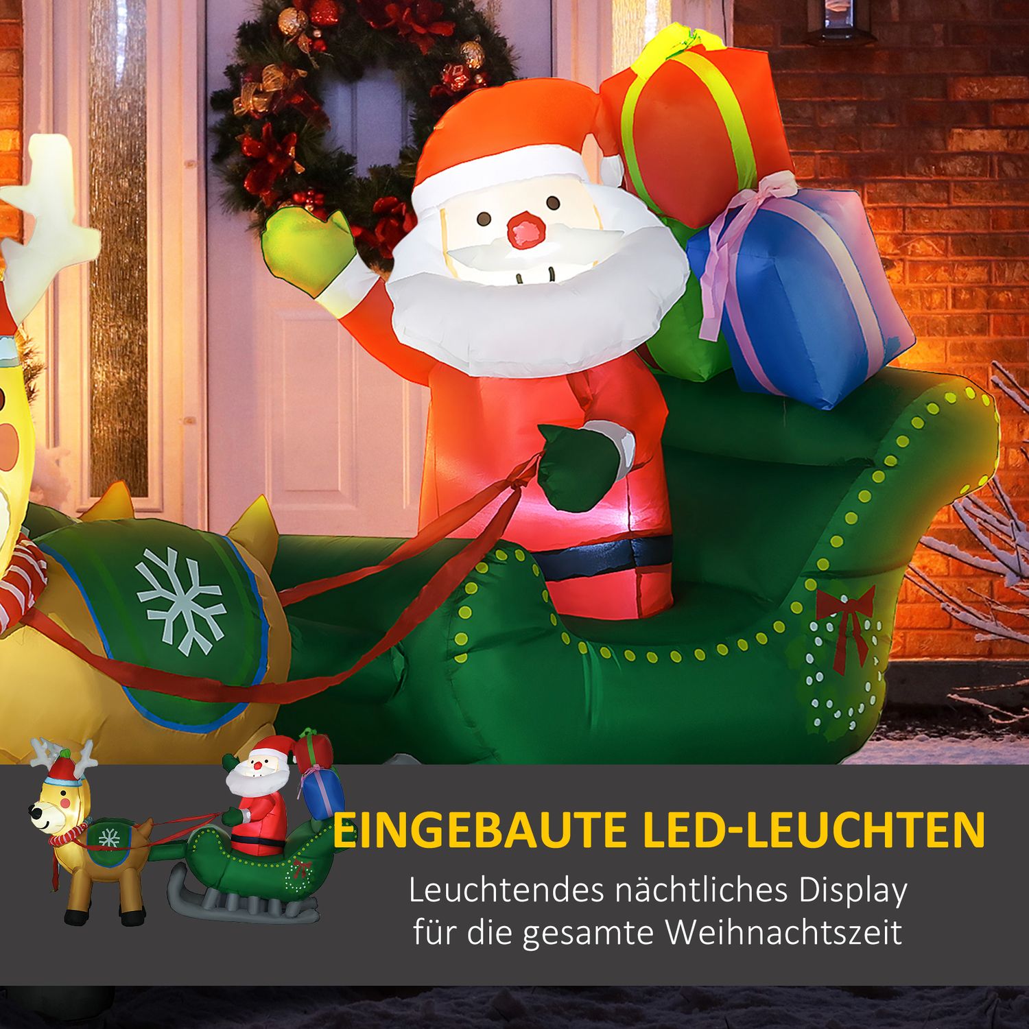 Uppblåsbar tomte med renar, 210cm LED, vattentät dekor