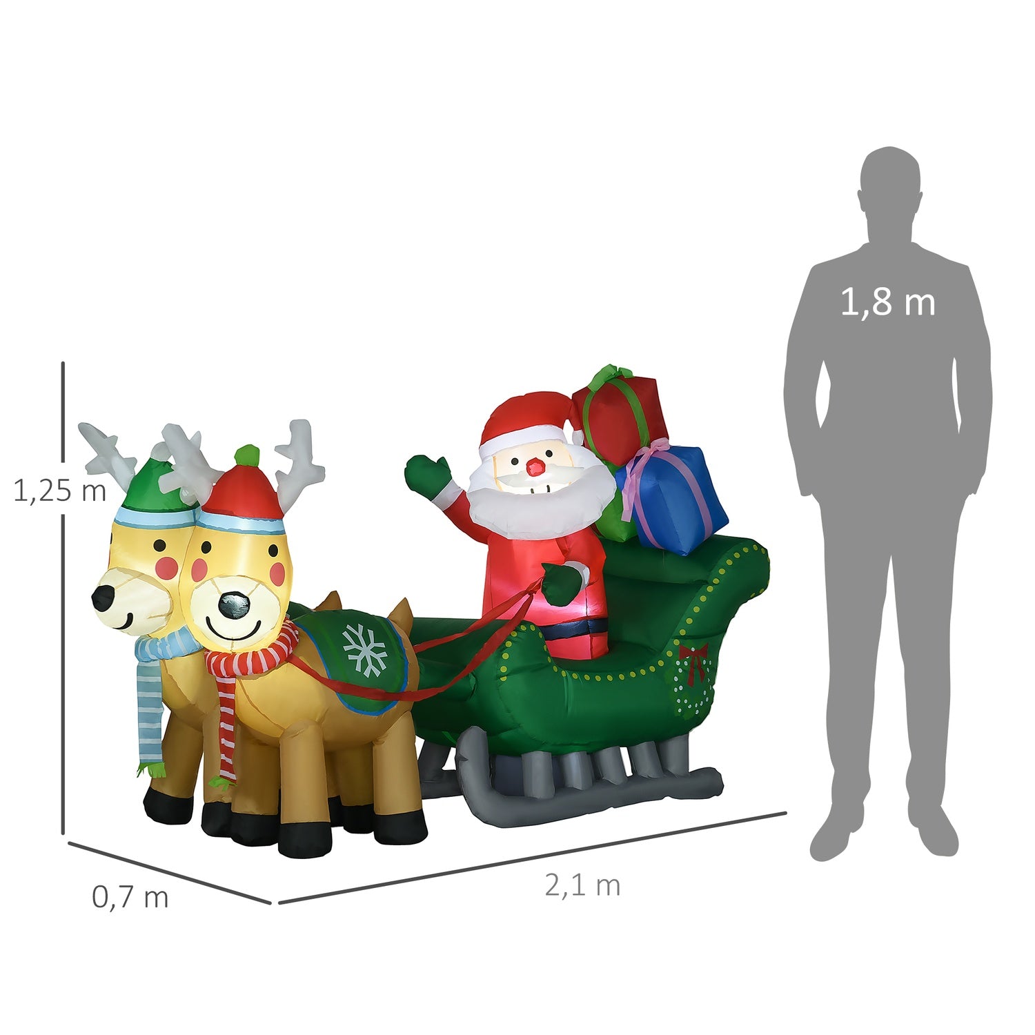 Uppblåsbar tomte med renar, 210cm LED, vattentät dekor